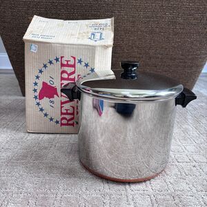 Revere Ware 8 qt Covered Stockpot #1428 Copper Bottom Stainless New Open Box USA